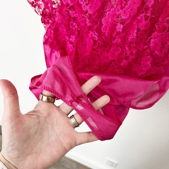 [Vintage] 80s Undercover Wear Pink Floral Lace Lingerie Teddy & Robe Sz Small S - Picture 11 of 15